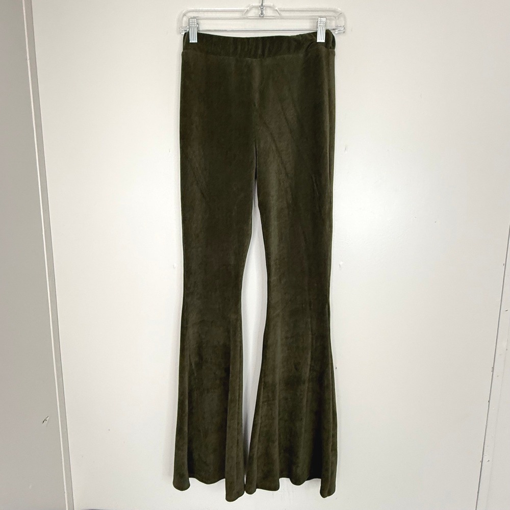 P.Cill Corduroy Pants Women Small Olive Green Bell Bottom Flare High Waist Retro